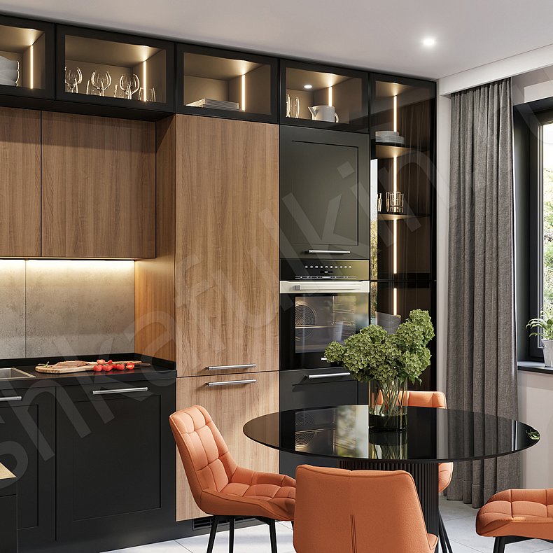 Изображение Кухня Верона Древесный Черный Цветной Темные Современный Для декора Для посуды 2