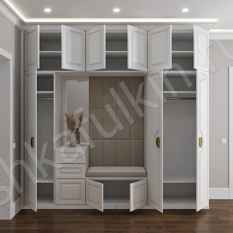 Прихожая Брунель Белый Светлые Неоклассика 3х створчатые Прихожая Для вещей 2