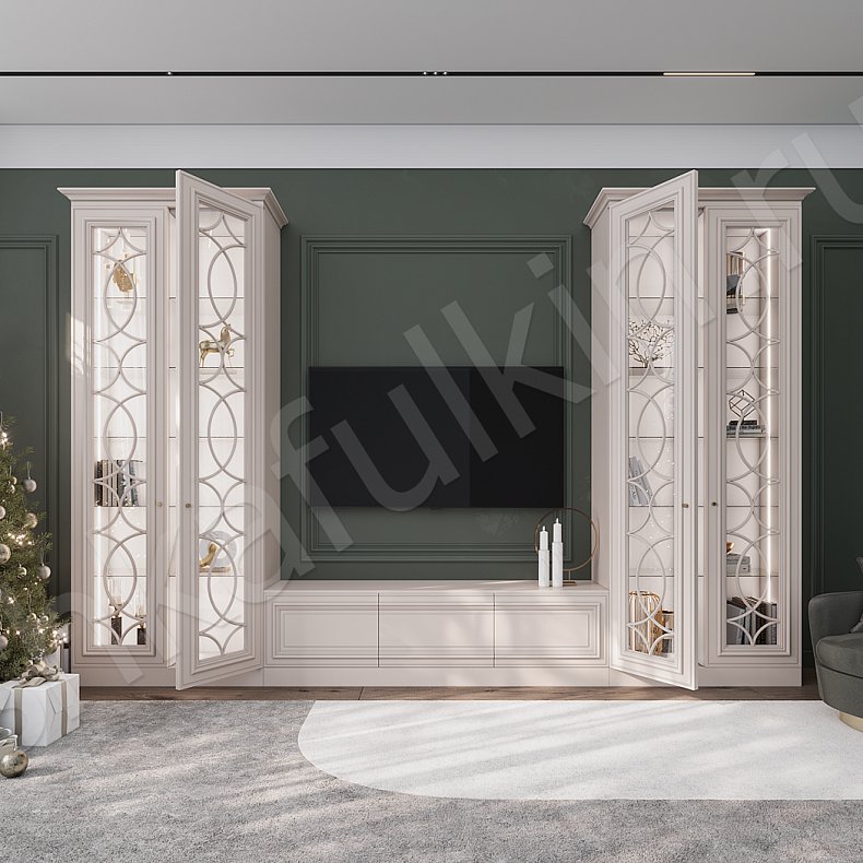 Изображение Гарнитур Роперро Светлые Белый Неоклассика 2х створчатые Гостиная Под ТВ Для декора Для книг 2