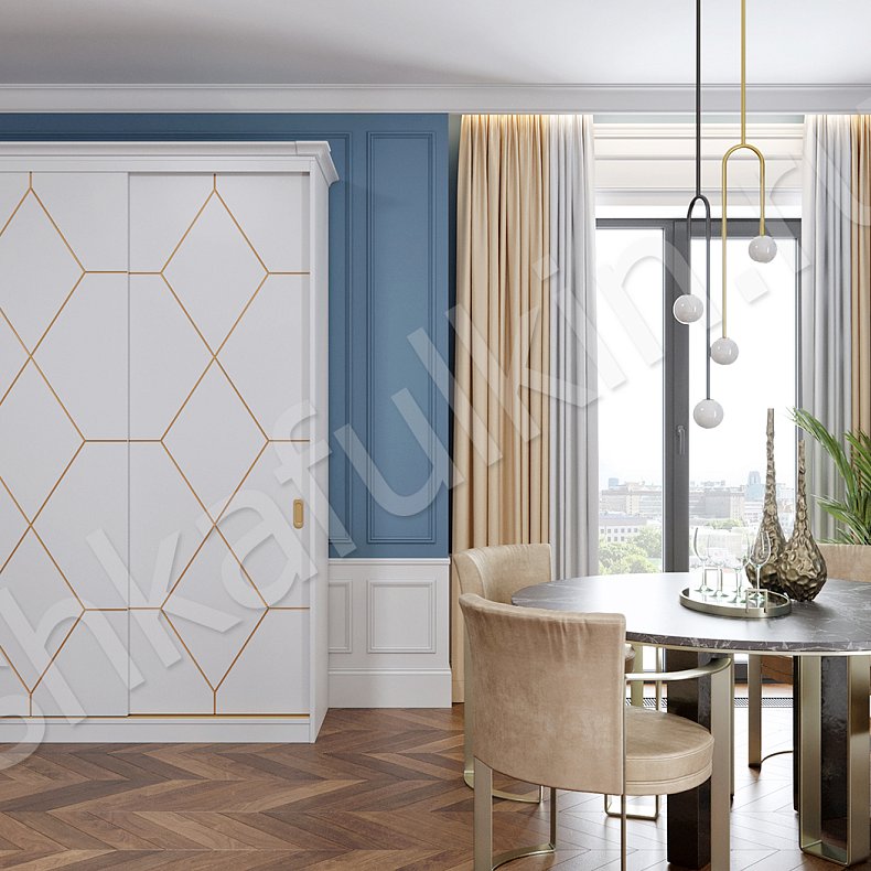 Корпусный шкаф-купе Рональд Золото Классика 2х створчатые Гостиная Для вещей 1