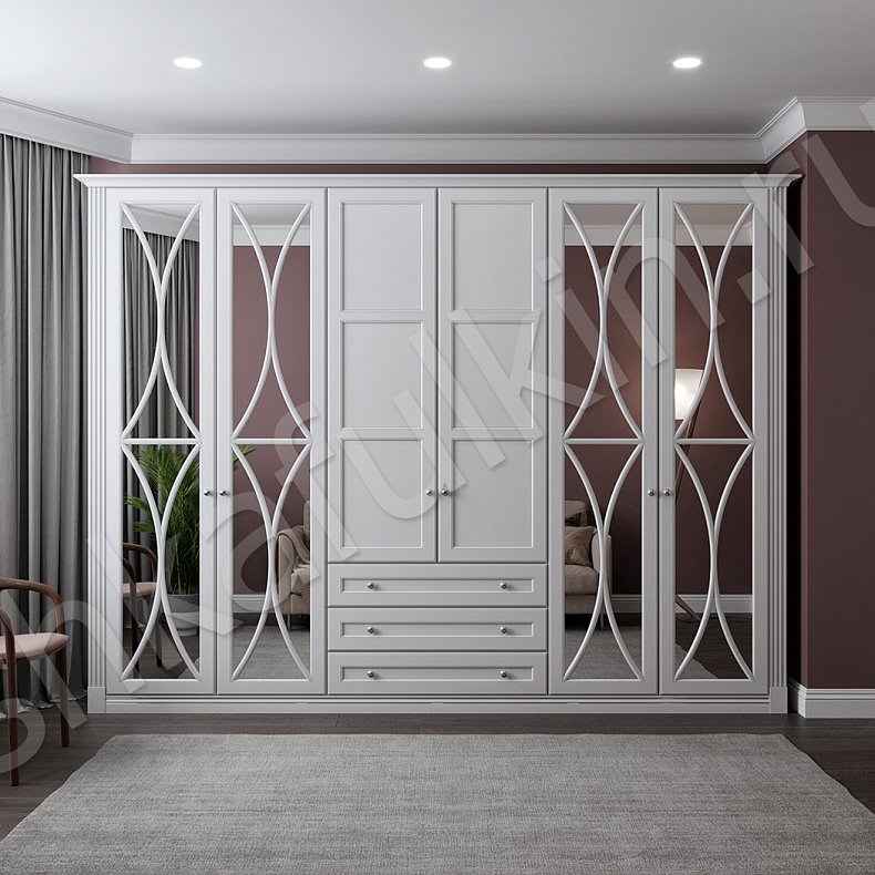 Шкаф Грация Белый Светлые Неоклассика 6и створчатые Гостиная Для вещей 1