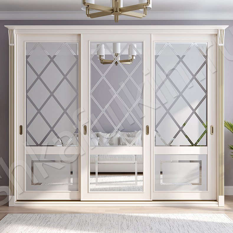 Изображение Шкаф-купе Александрия Светлые Классика 3х створчатые Гостиная Для вещей 1