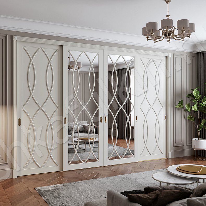 Шкаф-купе Стелла Белый Светлые Неоклассика 4х створчатые Спальня Для вещей