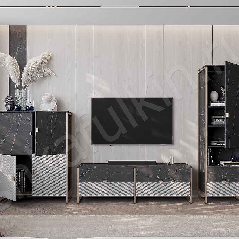 Изображение Стенка Элегия Черный Белый Цветной Светлые Современный 2х створчатые Гостиная Под ТВ 4