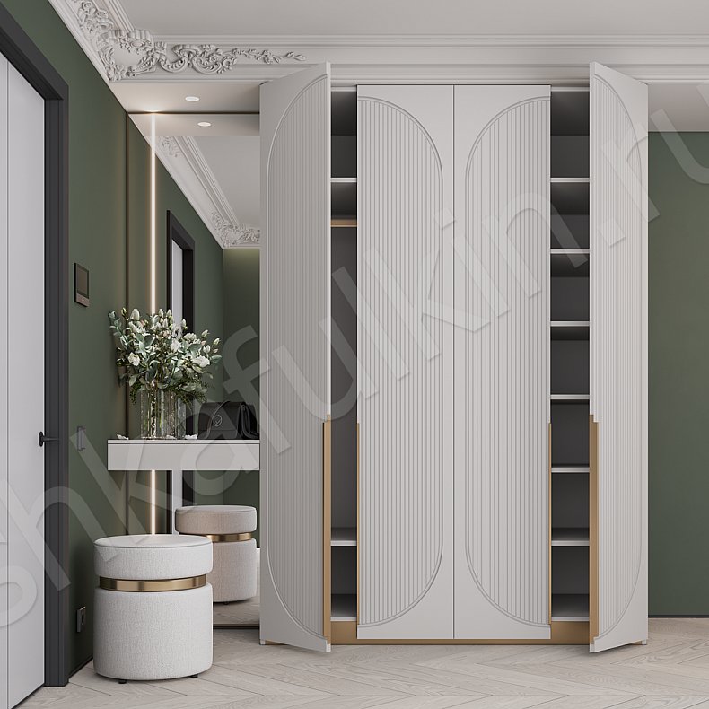 Прихожая Скаволлини с консолью Белый Цветной Светлые Зеленый Неоклассика 4х створчатые Прихожая Для вещей 5