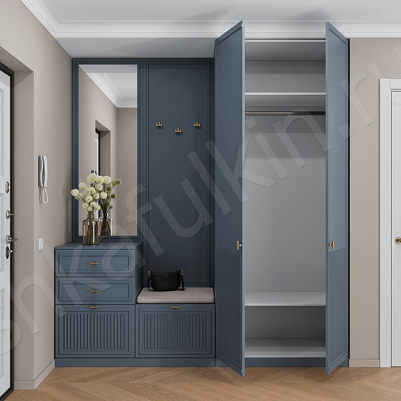 Прихожая Мельпомена Цветной Синий Светлые Неоклассика 2х створчатые Прихожая Для вещей 4