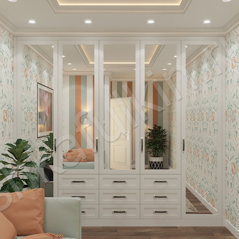 Изображение Шкаф Рамонес Светлые Белый Неоклассика 5и створчатые Гостиная Для вещей 1