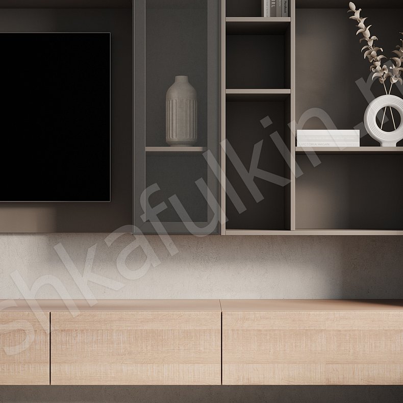 Изображение Стенка Арли Белый Темные Светлые Серый Коричневый Древесный Скандинавский Гостиная Под ТВ Для посуды Для декора Для книг 9