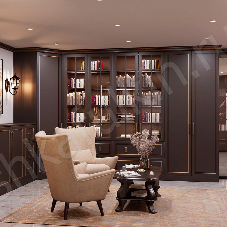Библиотека Караваджио Темные Древесный Неоклассика  Спальня Для посуды Для декора Для книг 6
