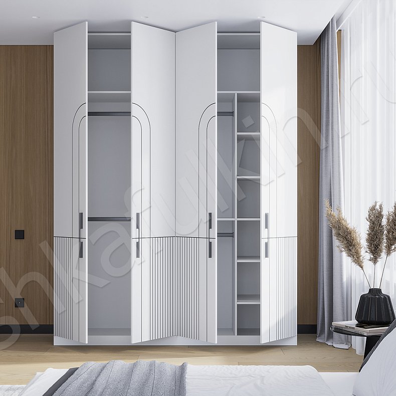 Изображение Шкаф Ментор Светлые Белый Современный 4х створчатые Спальня Для вещей Для белья 5