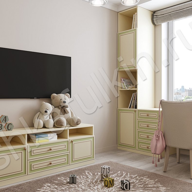 Изображение Детская Лора Белый Цветной Розовый Светлые Зеленый Классика 4х створчатые Детская Для книг Под ТВ Для вещей 4