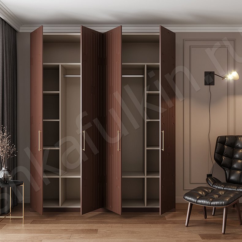 Шкаф 4 двери Шармель Белый Коричневый Светлые Минимализм 4х створчатые Гостиная Для вещей 3