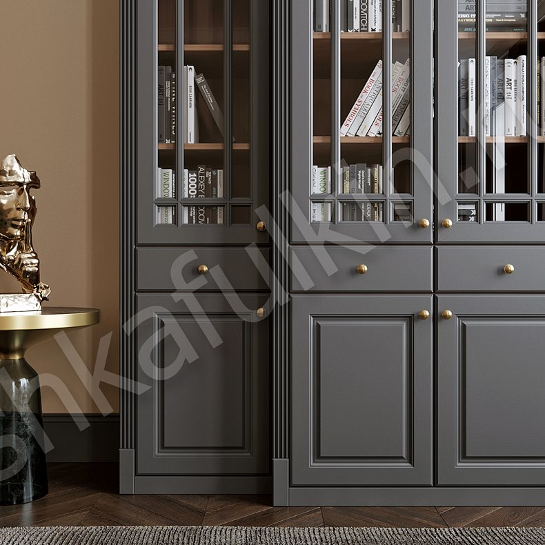 Шкаф Сергиус Белый Цветной Серый Синий Неоклассика 4х створчатые Гостиная Для книг Для декора Для посуды 10