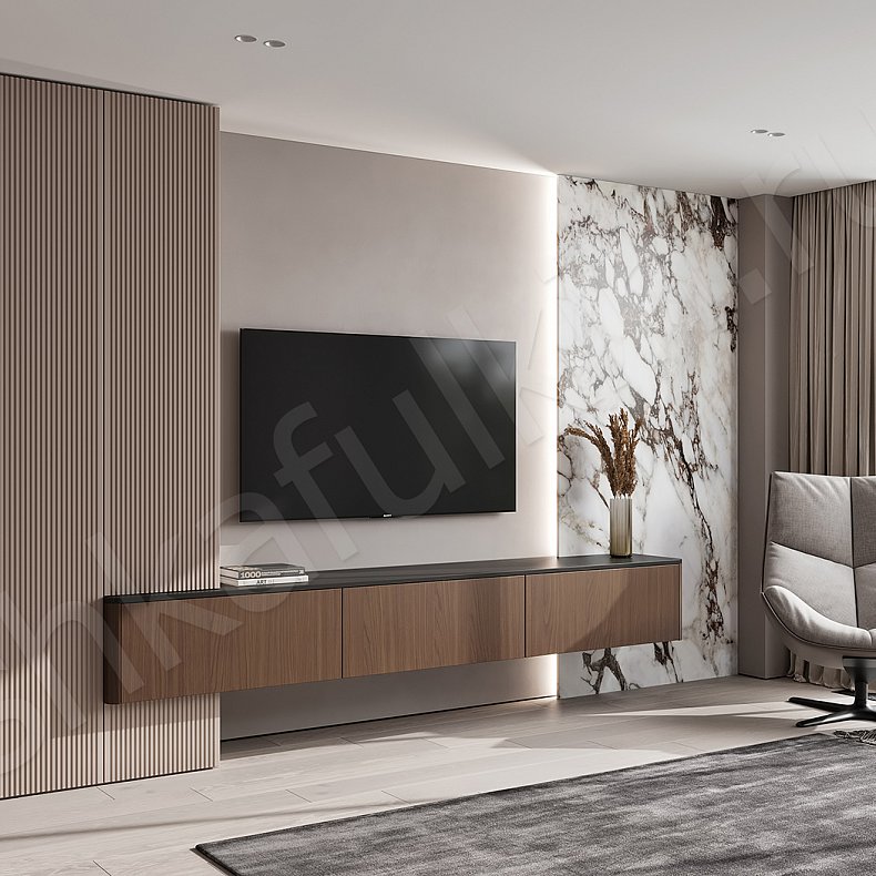 Изображение Стенка Румикко Темные Коричневый Древесный Современный 2х створчатые Гостиная Под ТВ Для декора 1