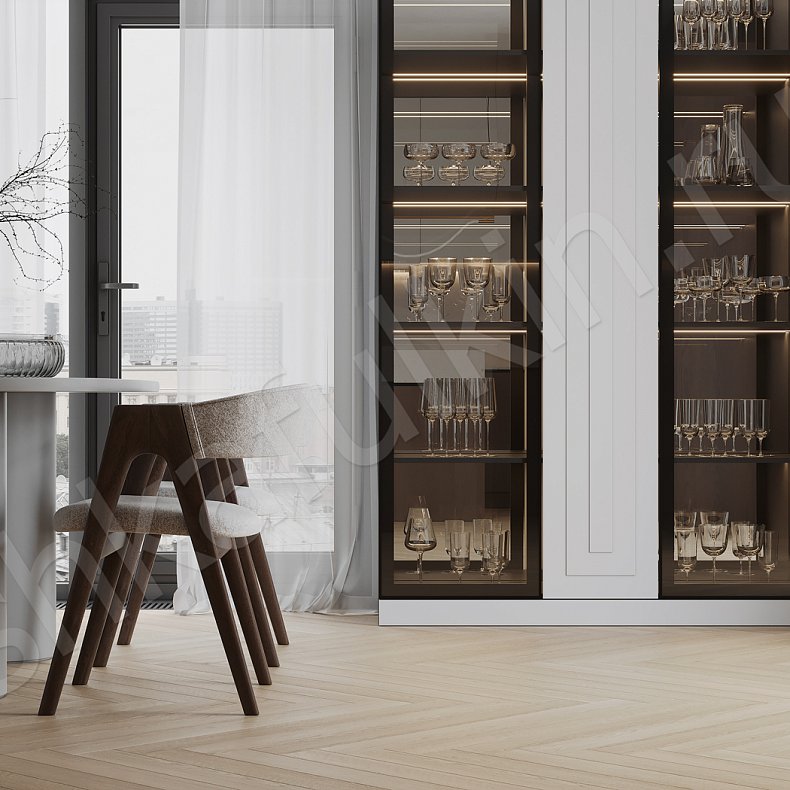 Изображение Шкаф-витрина Кассиопея Светлые Белый Современный 3х створчатые Гостиная Для посуды Для декора 2