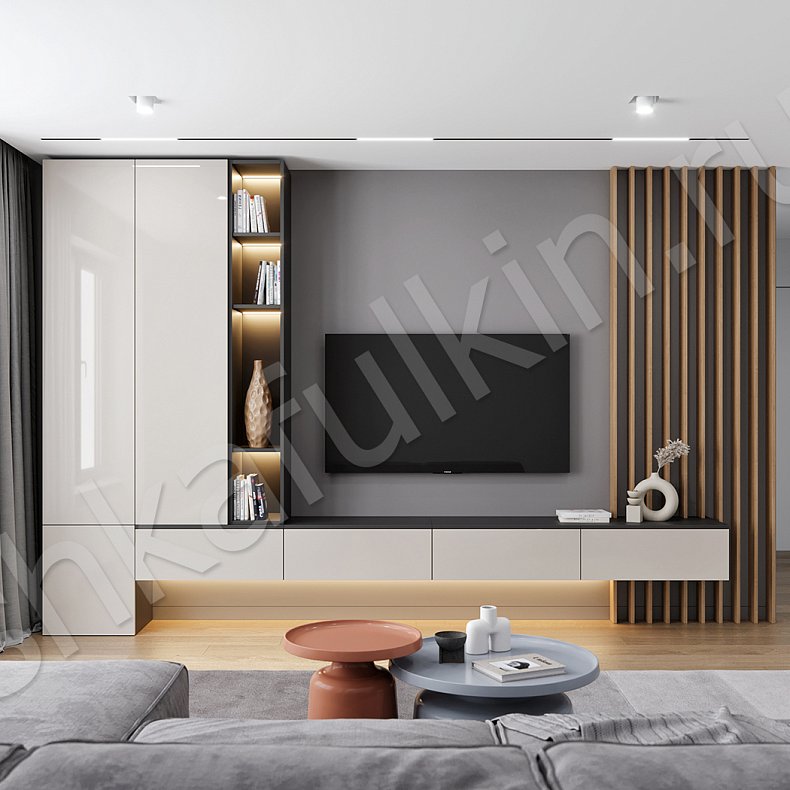 Стенка Челси Коричневый Светлые Современный 2х створчатые Гостиная Для книг Для декора Под ТВ