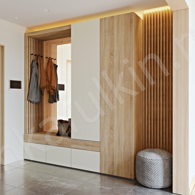 Изображение Прихожая Ника Темные Светлые Серый Коричневый Древесный Черный Белый Скандинавский 2х створчатые Прихожая Для вещей 4