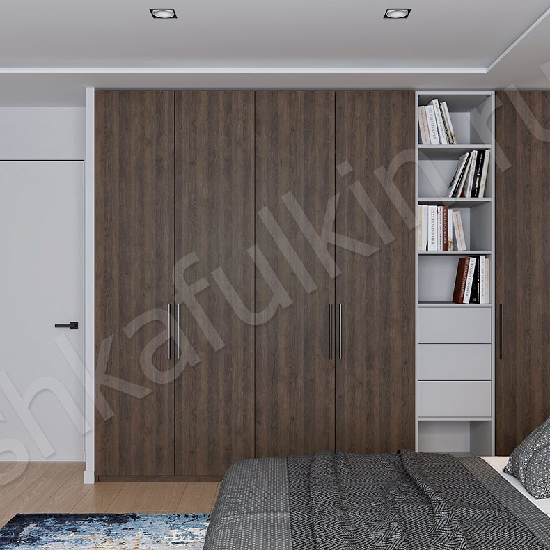 Изображение Встроенный шкаф Дубус Древесный Темные Современный 4х створчатые Спальня Для белья Для книг Для декора Для вещей 3