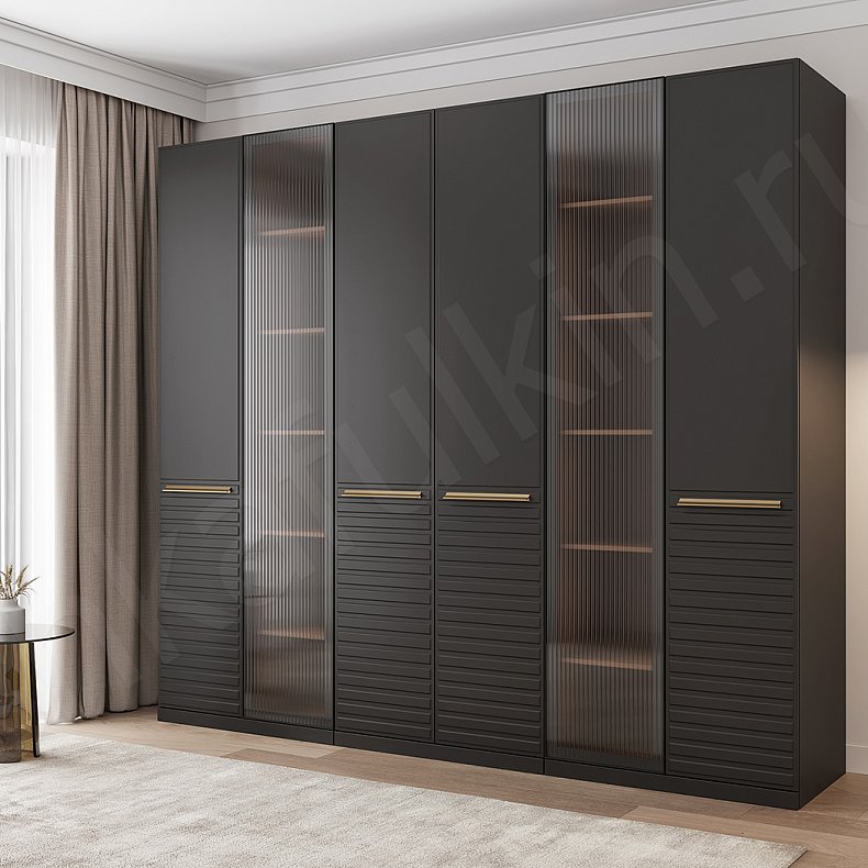 Изображение Шкаф Бургунди Черный Цветной Красный Темные Модерн 6и створчатые Гостиная Для декора Для вещей 11