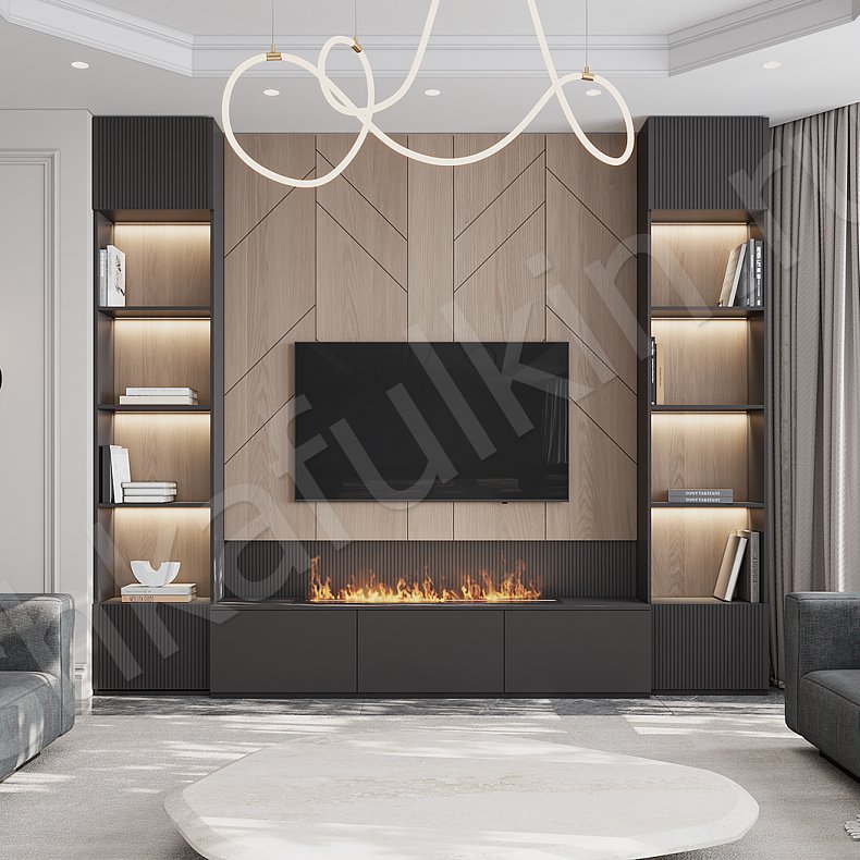 Стенка Гермес Темные Черный Современный  Гостиная Под ТВ Для книг