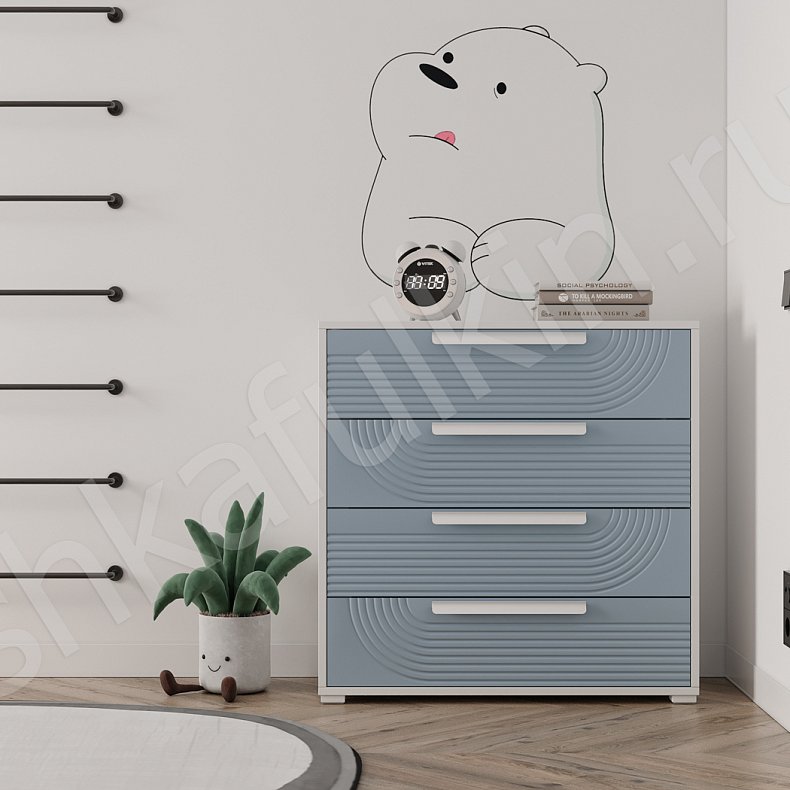 Изображение Детская Зингер Синий Цветной Светлые Неоклассика 4х створчатые Детская Для белья Для книг Для вещей 4