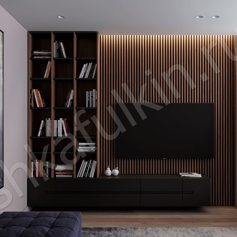 Изображение Стенка Дакота Белый Черный Древесный Светлые Темные Современный Гостиная Для книг Под ТВ 10