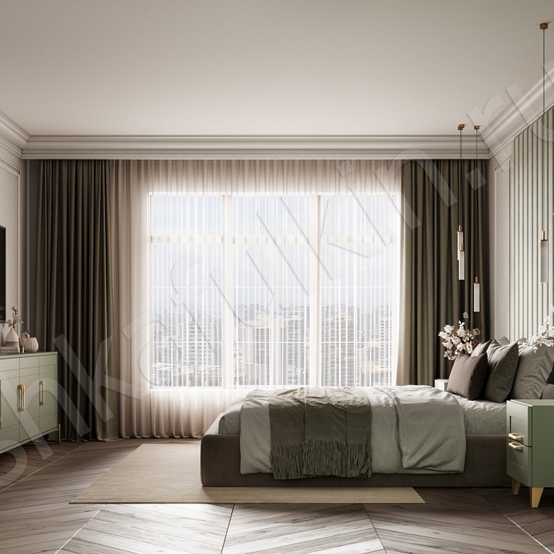 Встроенный шкаф Линдор Светлые Зеленый Неоклассика 4х створчатые Спальня Для белья Для декора Для вещей 8