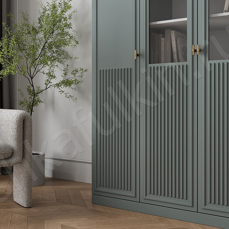 Изображение Шкаф 4 двери Мельпомена Темные Цветной Зеленый Неоклассика 4х створчатые Гостиная Для книг Для декора Для вещей 2