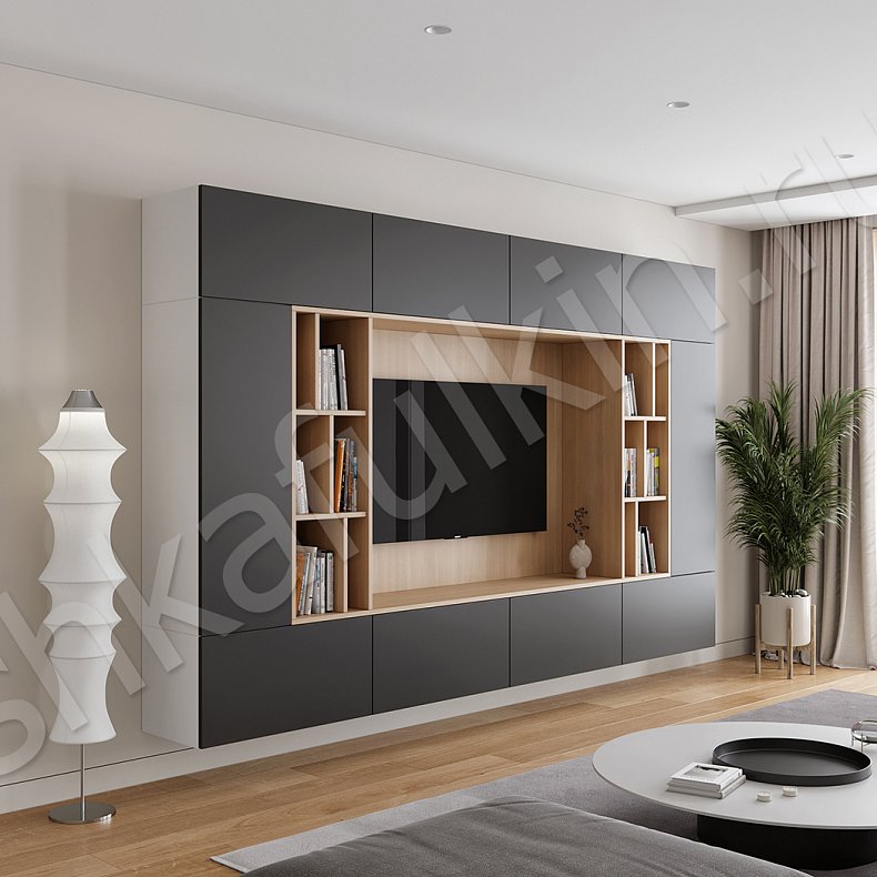 Изображение Стенка Нельсон Светлые Черный Древесный Серый Темные Минимализм Гостиная Для книг Для декора Для посуды Под ТВ 5