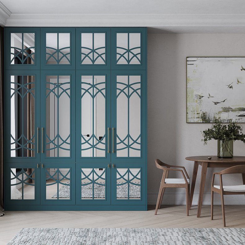 Шкаф с зеркалом Стефани Цветной Синий Зеленый Неоклассика 4х створчатые Гостиная Для вещей 1