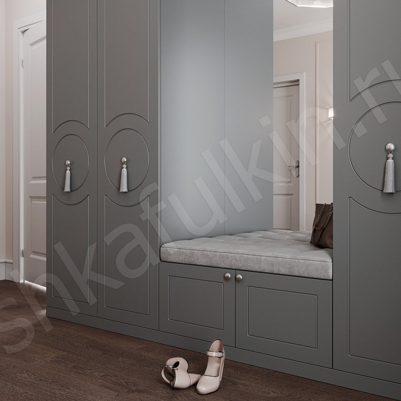 Шкаф в прихожую Агава Ола Серый Темные Классика 4х створчатые Коридор Для вещей 3