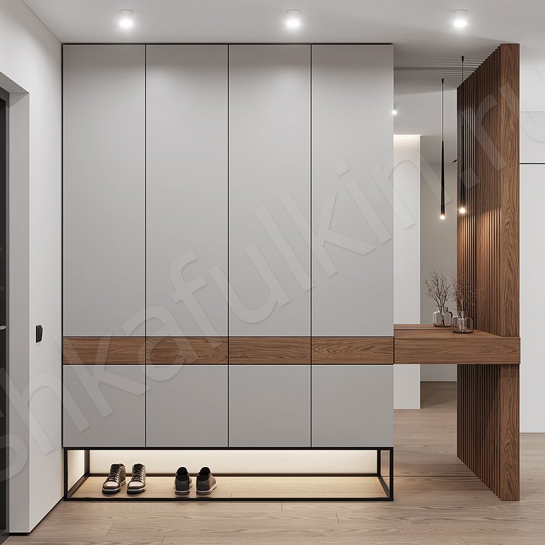 Прихожая Профитто Серый Светлые Минимализм 4х створчатые Прихожая Для вещей 1