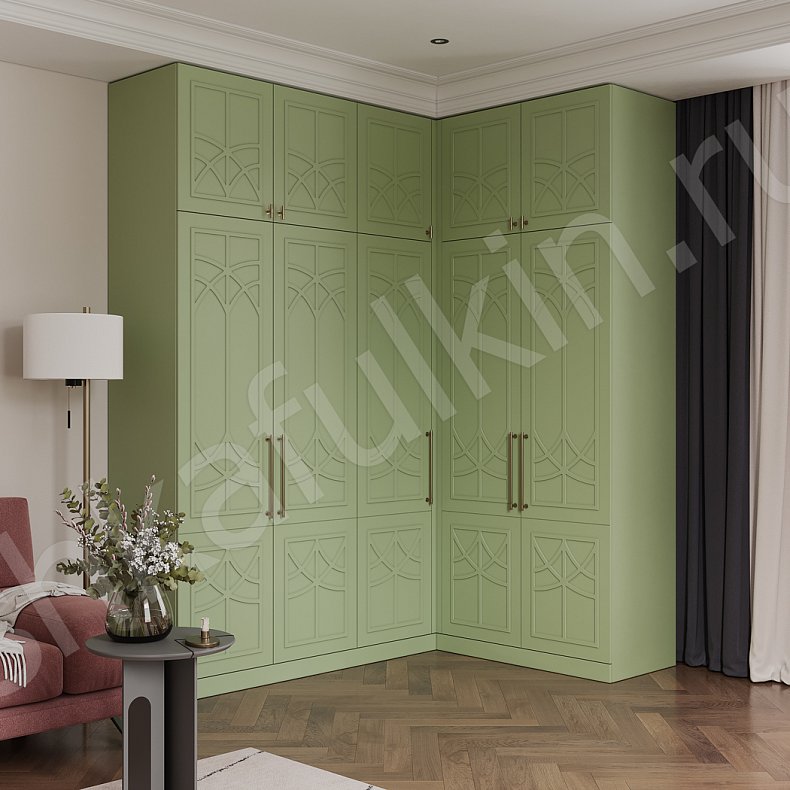 Угловой шкаф Стефани Белый Цветной Светлые Зеленый Неоклассика 5и створчатые Спальня Для вещей