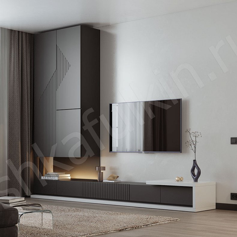 Изображение Стенка Фигаро Белый Черный Светлые Темные Современный 2х створчатые Гостиная Под ТВ 4