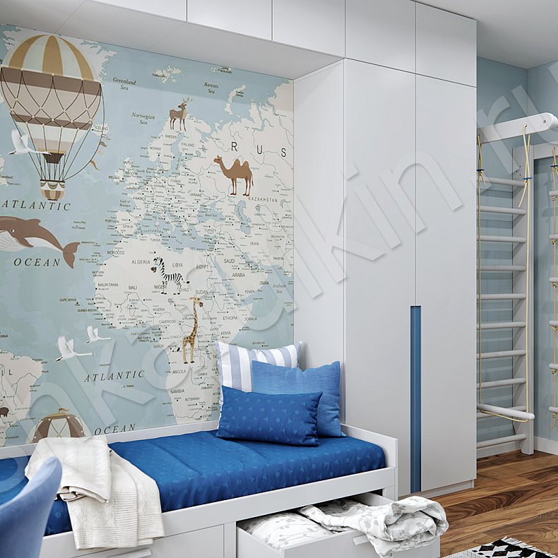 Изображение Детская Доминик Белый Синий Светлые Минимализм 3х створчатые Детская Для книг Для вещей 3