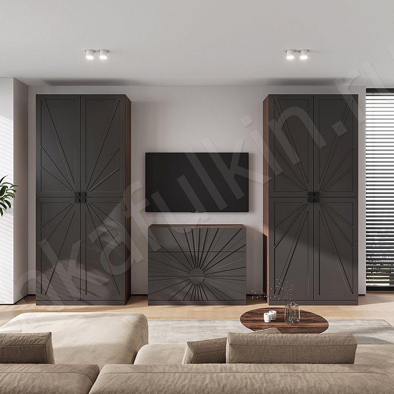 Изображение Стенка Мадейра Темные Черный Современный 2х створчатые Гостиная Для вещей Под ТВ 1