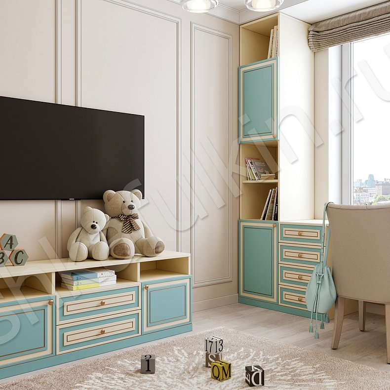 Изображение Детская Лора Белый Цветной Розовый Светлые Зеленый Классика 4х створчатые Детская Для книг Под ТВ Для вещей 17