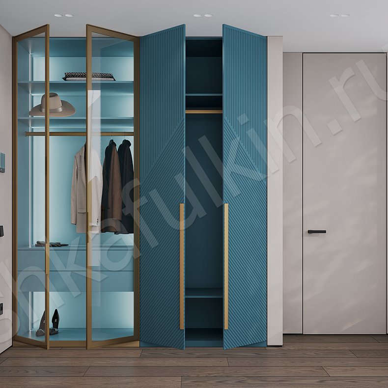 Изображение Шкаф в прихожую Нотариус Белый Цветной Синий Светлые Модерн 4х створчатые Прихожая Для белья 3