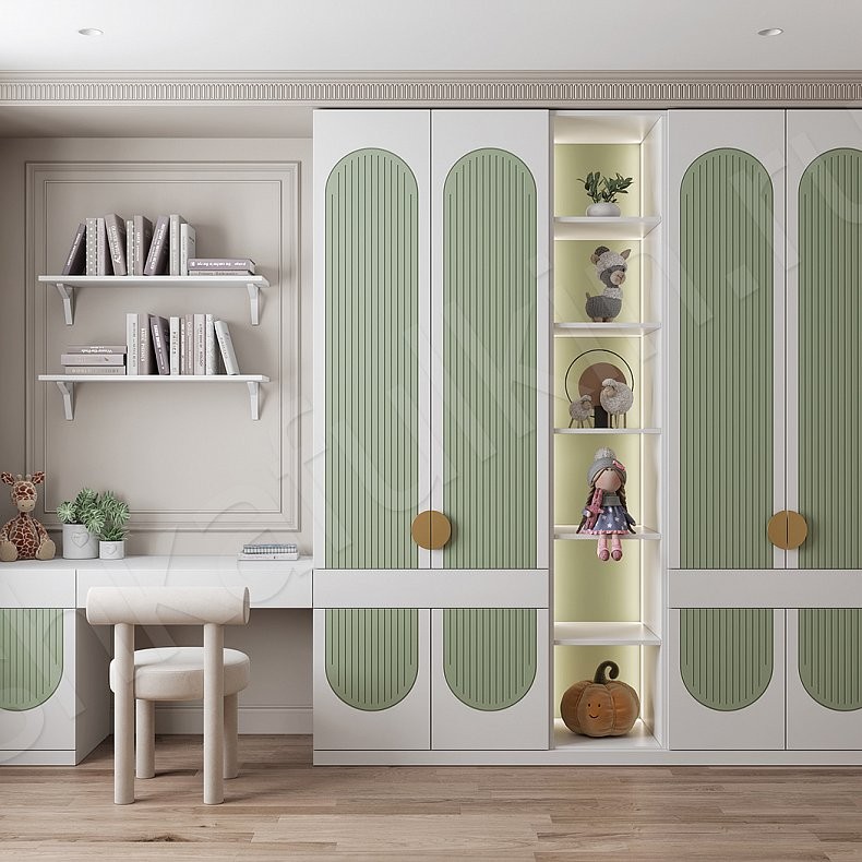 Детская Астория Белый Зеленый Современный 4х створчатые Детская Для книг Для декора Для вещей