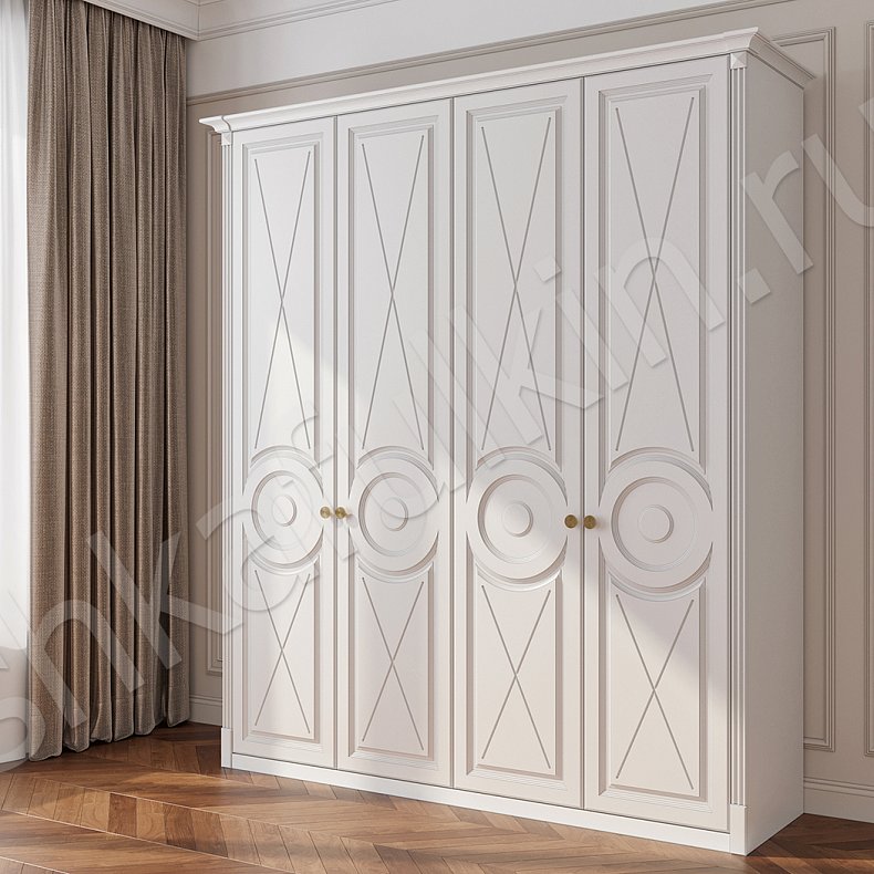 Шкаф Альберто Белый Неоклассика 4х створчатые Гостиная Для вещей