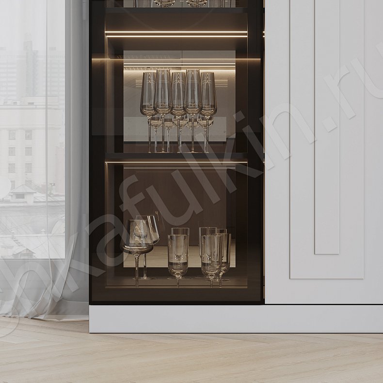 Изображение Шкаф-витрина Кассиопея Светлые Белый Современный 3х створчатые Гостиная Для посуды Для декора 3