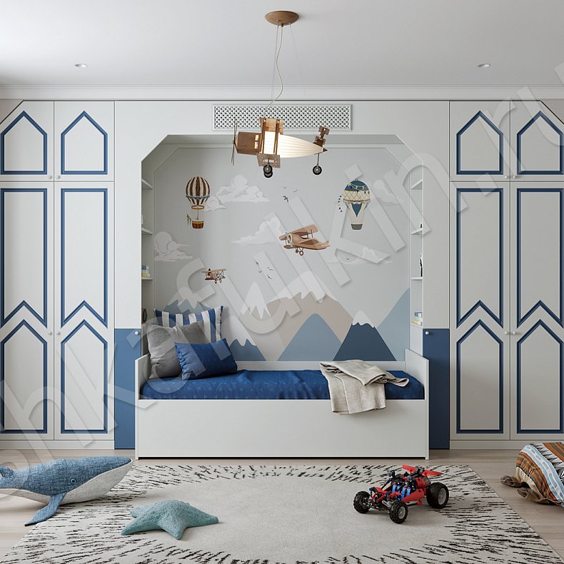 Изображение Детская Симон Белый Цветной Синий Светлые Классика 2х створчатые Детская Для вещей 1