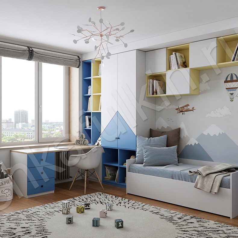 Детская Марио Белый Цветной Светлые Современный 2х створчатые Детская Для книг Для вещей