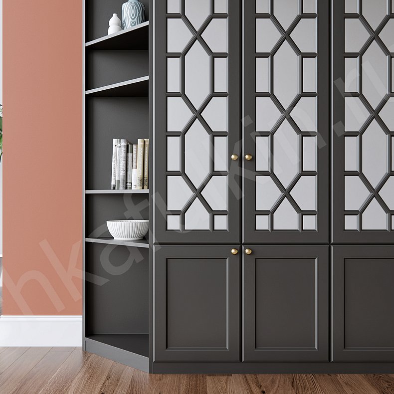 Изображение Корпусный шкаф Смит Белый Черный Светлые Темные Неоклассика 6и створчатые Гостиная Для книг Для вещей 5