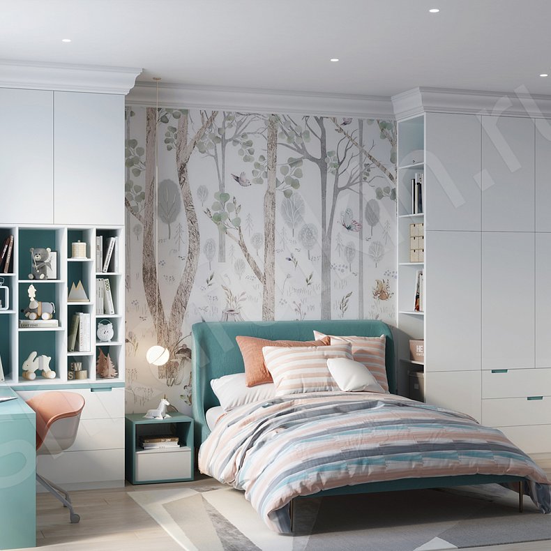 Изображение Детская Санчес Белый Цветной Светлые Современный 3х створчатые Детская Для книг Для вещей 2