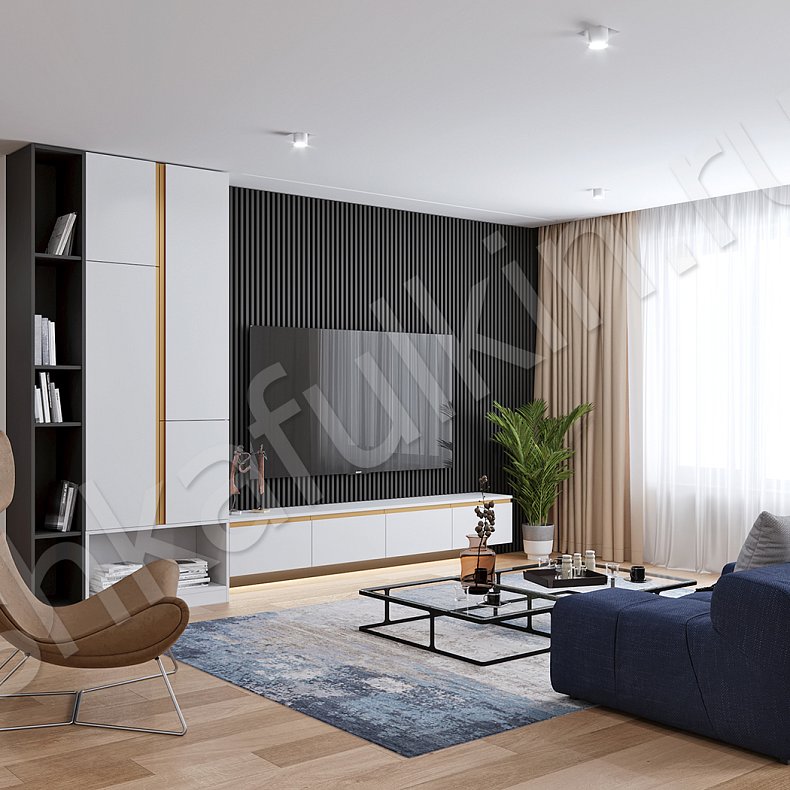 Изображение Стенка Окленд Белый Золото Светлые Модерн 2х створчатые Гостиная Для книг Для декора Под ТВ 1