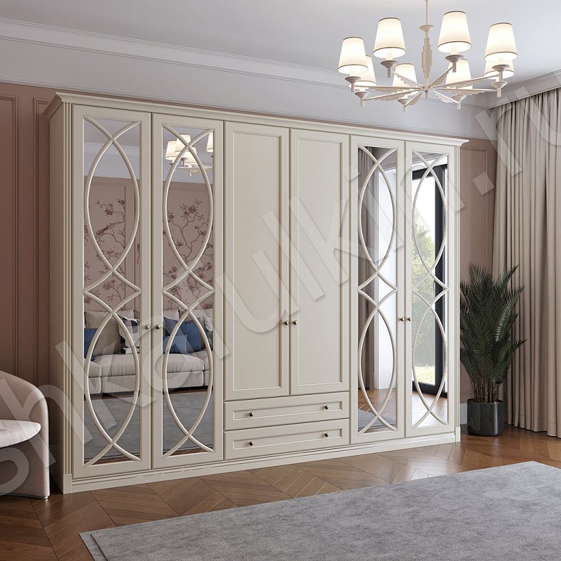 Изображение Шкаф Моника Белый Светлые Неоклассика 6и створчатые Спальня Для белья Для вещей 2