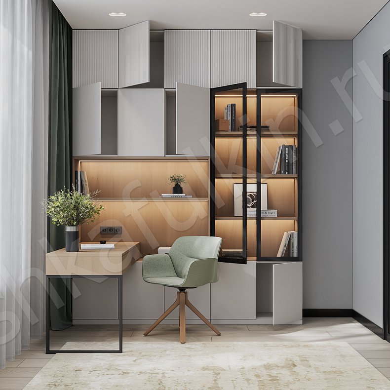 Кабинет Шондер Светлые Современный 2х створчатые Гостиная Для книг Для посуды 2