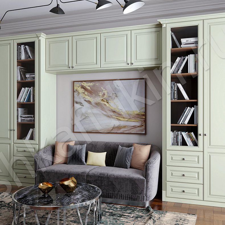 Изображение Шкаф Андриана Коричневый Светлые Зеленый Классика 4х створчатые Детская Для книг Для вещей 6