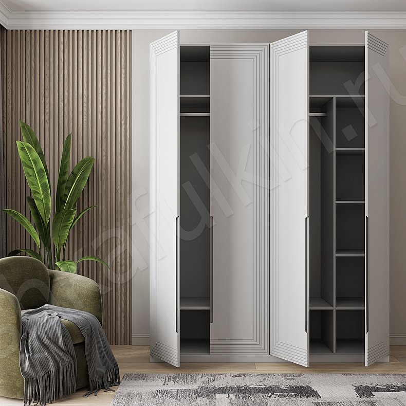 Шкаф 4 двери Сильвер Белый Модерн 4х створчатые Гостиная Для вещей 5